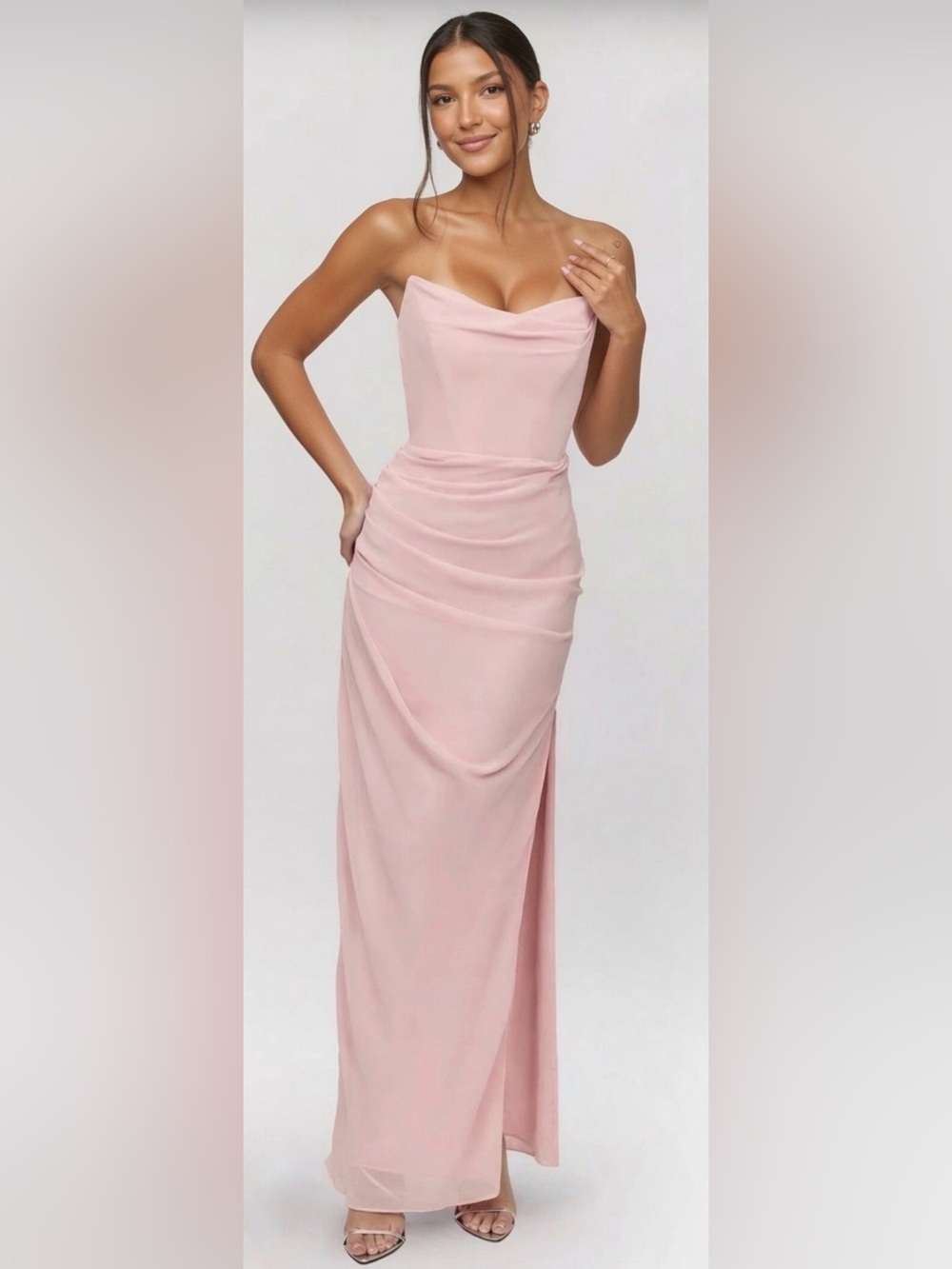 HOUSE OF CB 'Adrienne' Pink Quartz Georgette Strapless Gown/Size S-US4-6 $349